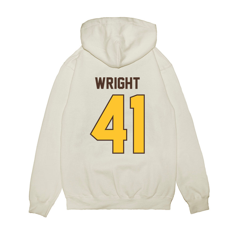 Wyoming - NCAA Football : Mason Wright - Vintage Helmet Premium Hooded Sweatshirt-1