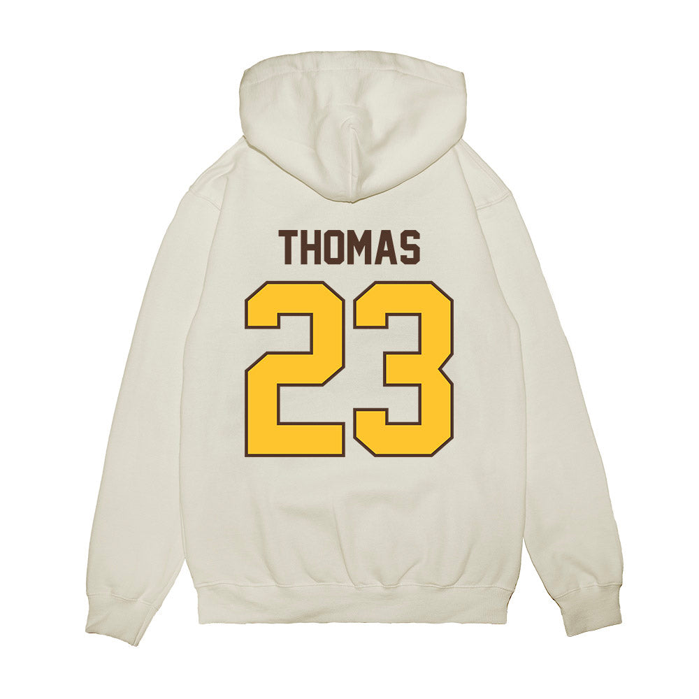 Wyoming - NCAA Football : Jones Thomas - Vintage Helmet Premium Hooded Sweatshirt-1