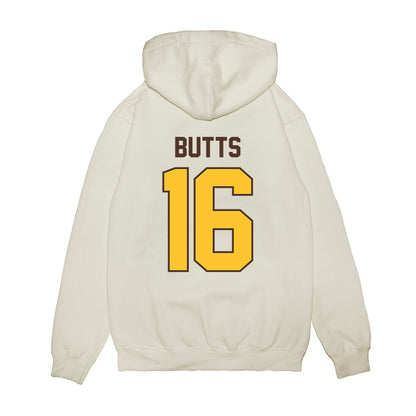 Wyoming - NCAA Football : Karson Butts - Vintage Helmet Premium Hooded Sweatshirt-1