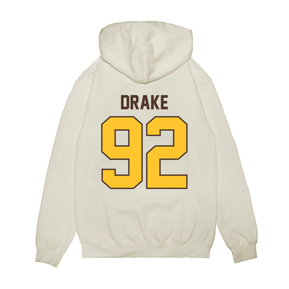 Wyoming - NCAA Football : Dante Drake - Vintage Helmet Premium Hooded Sweatshirt-1