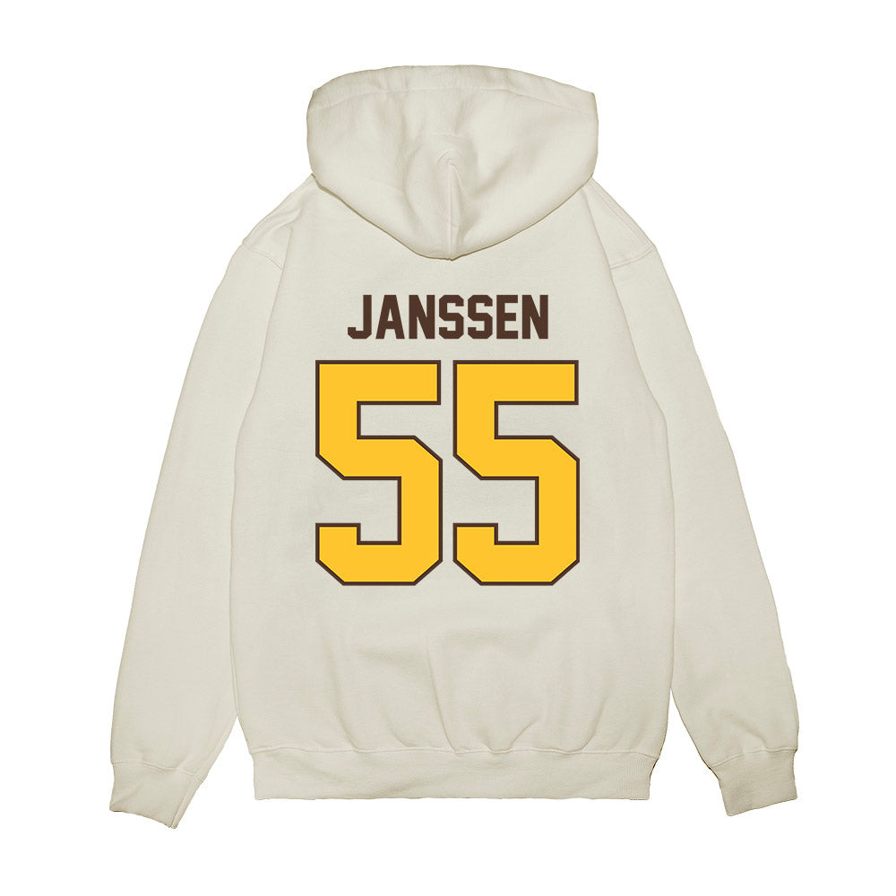 Wyoming - NCAA Football : Kalvin Janssen - Vintage Helmet Premium Hooded Sweatshirt-1