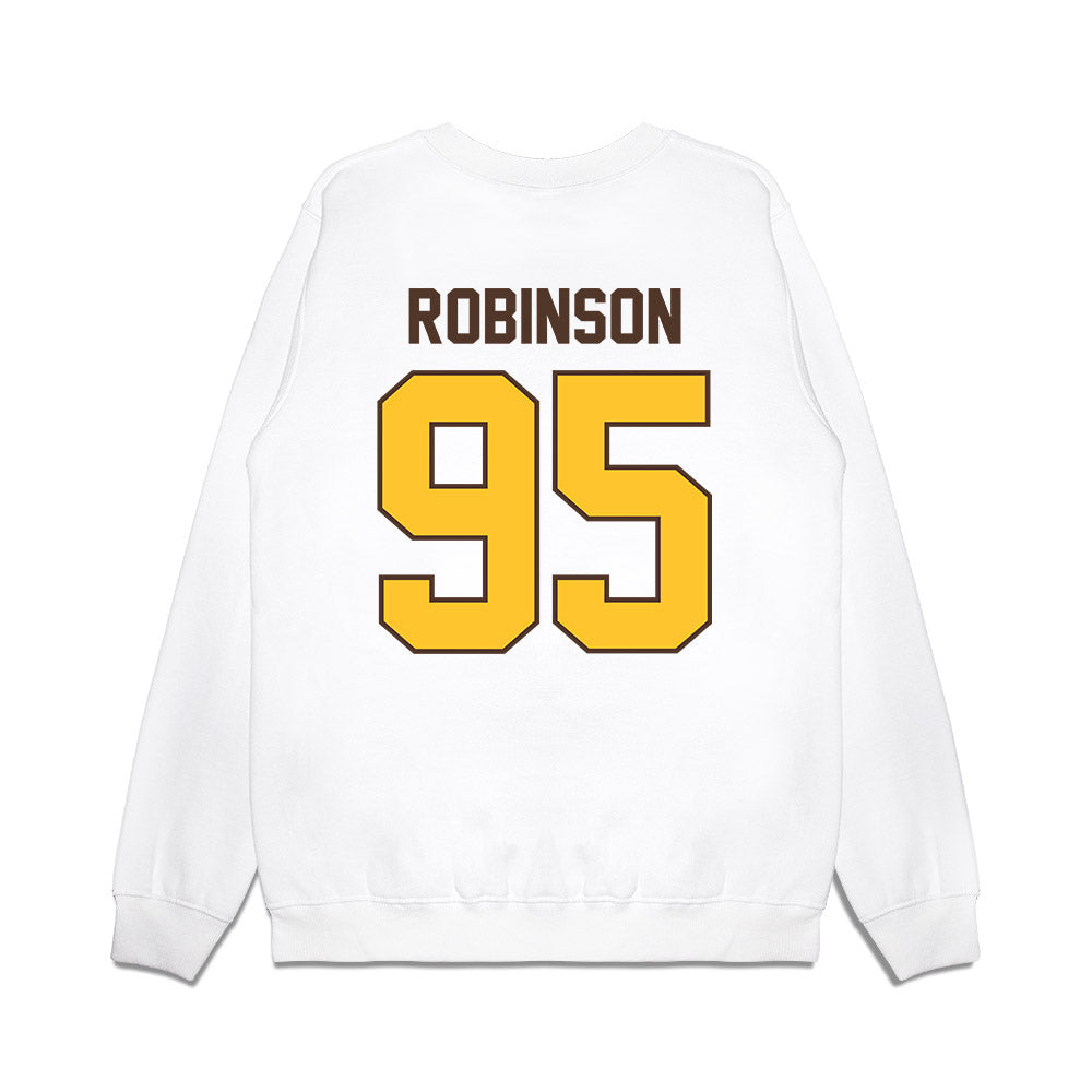 Wyoming - NCAA Football : Caleb Robinson - Vintage Helmet Premium Crewneck Sweatshirt-1