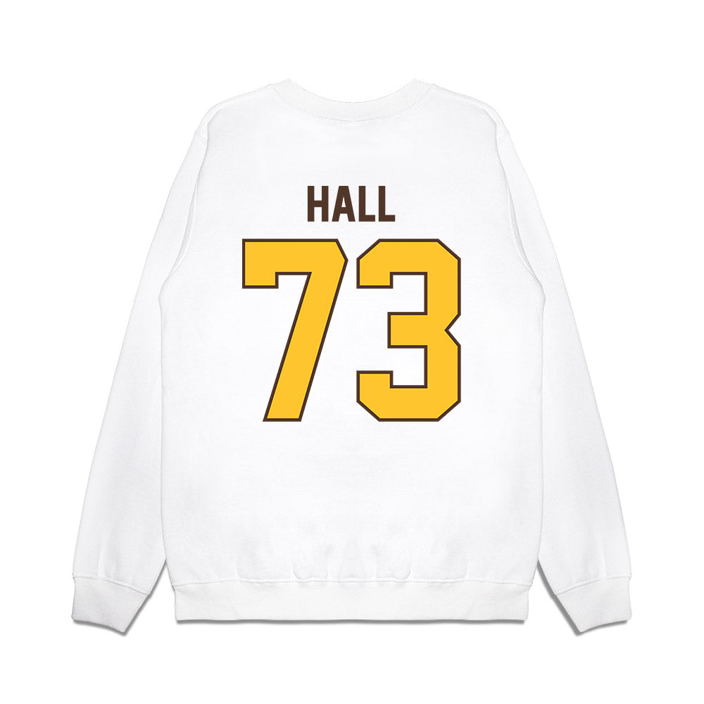 Wyoming - NCAA Football : Caleb Hall - Vintage Helmet Premium Crewneck Sweatshirt-1
