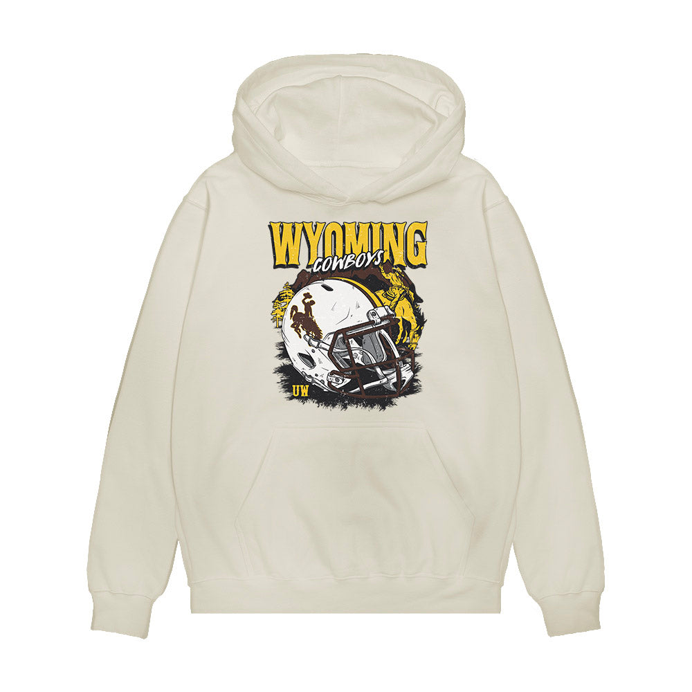 Wyoming - NCAA Football : Justin Popovich - Vintage Helmet Premium Hooded Sweatshirt-0
