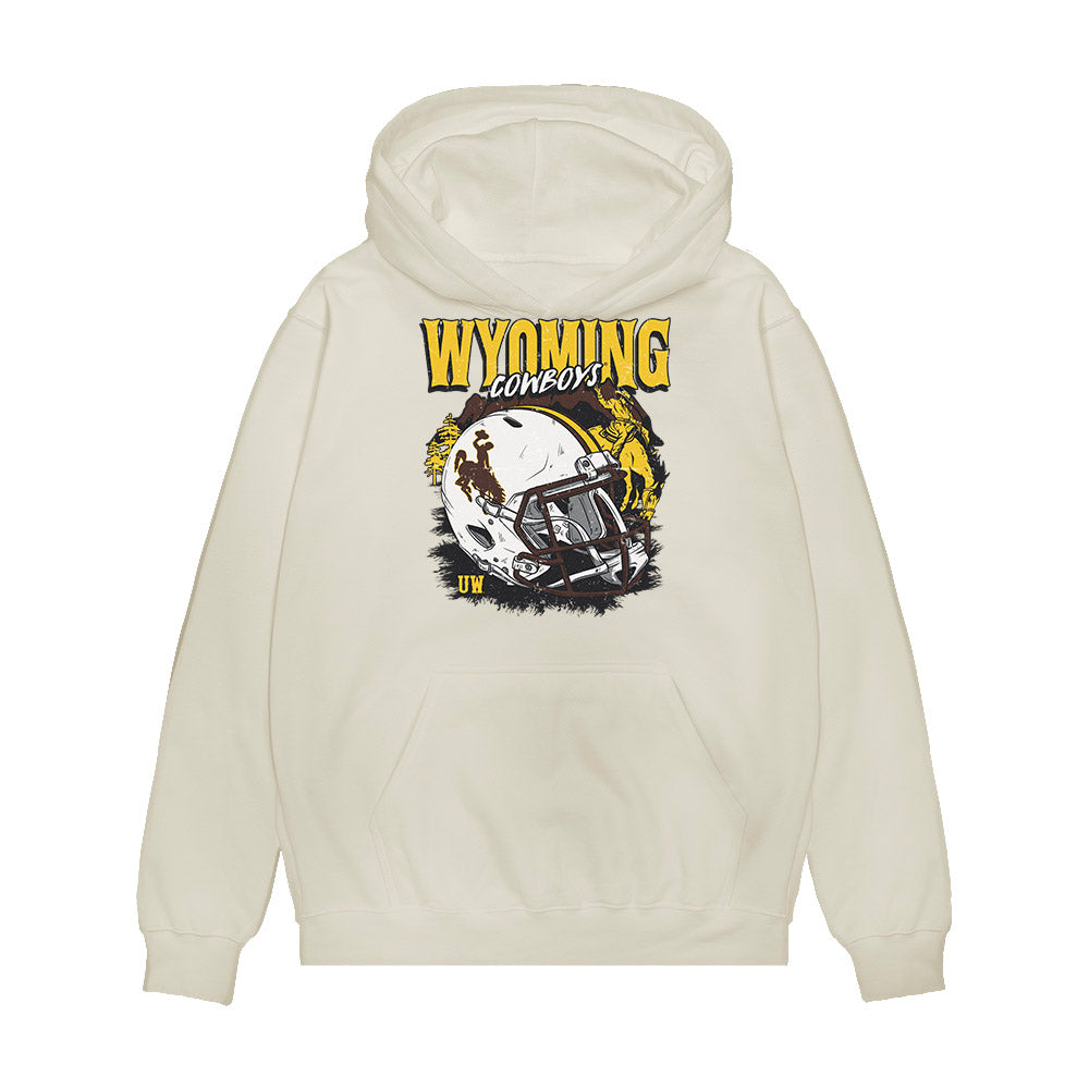 Wyoming - NCAA Football : Joaquin Sandoval - Vintage Helmet Premium Hooded Sweatshirt-0