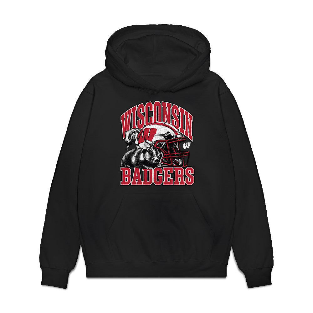 Wisconsin - NCAA Football : Will Mikonowicz - Vintage Helmet Premium Hooded Sweatshirt-0