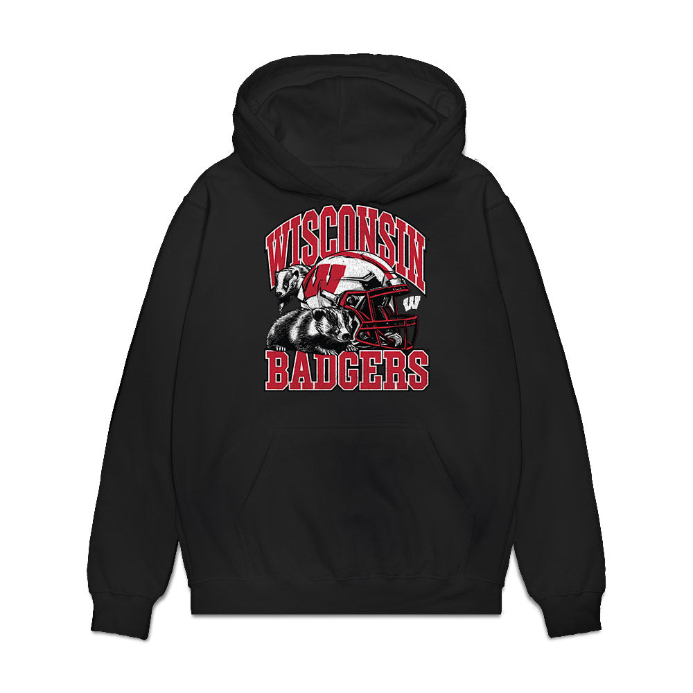 Wisconsin - NCAA Football : Jackson McGohan - Vintage Helmet Premium Hooded Sweatshirt-0