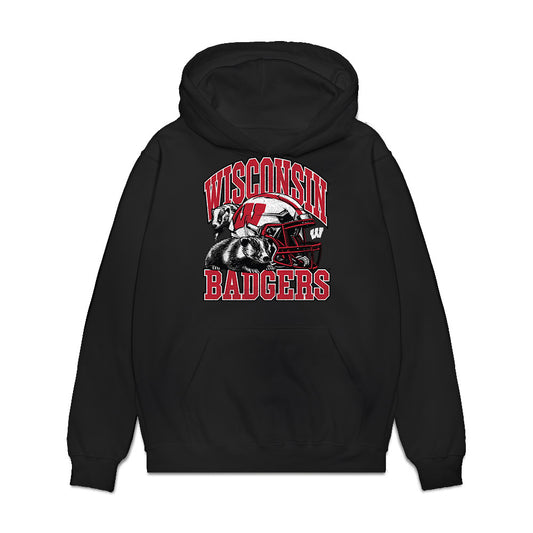 Wisconsin - NCAA Football : Eugene Hilton Jr - Vintage Helmet Premium Hooded Sweatshirt-0