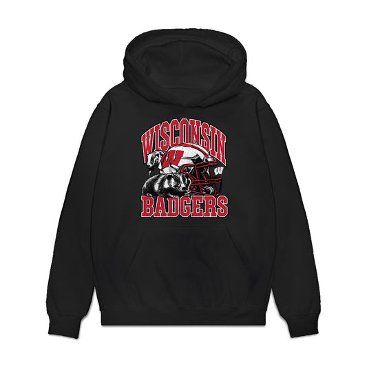 Wisconsin - NCAA Football : Colton Joseph - Vintage Helmet Premium Hooded Sweatshirt-0