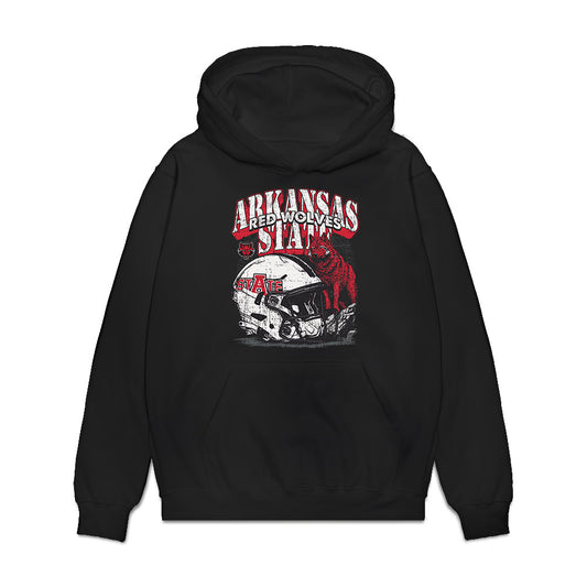 Arkansas State - NCAA Football : Kam Moore - Vintage Helmet Premium Hooded Sweatshirt-0