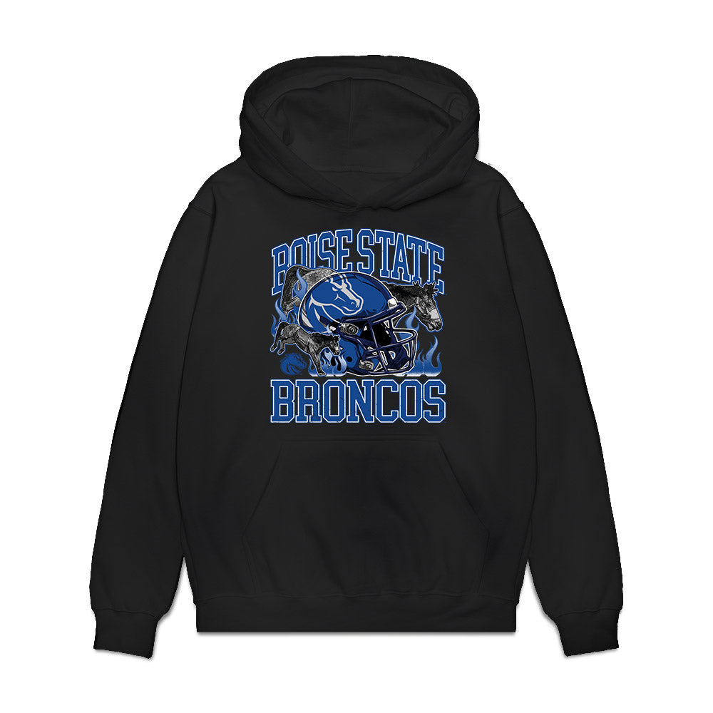 Boise State - NCAA Football : Max Stege - Vintage Helmet Premium Hooded Sweatshirt-0