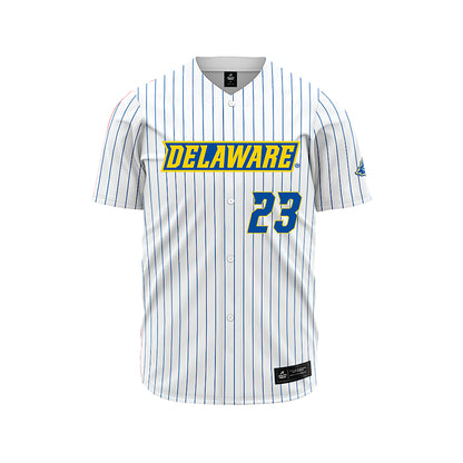 Delaware - NCAA Baseball : Luke Guire - White Pinstripe Jersey-0