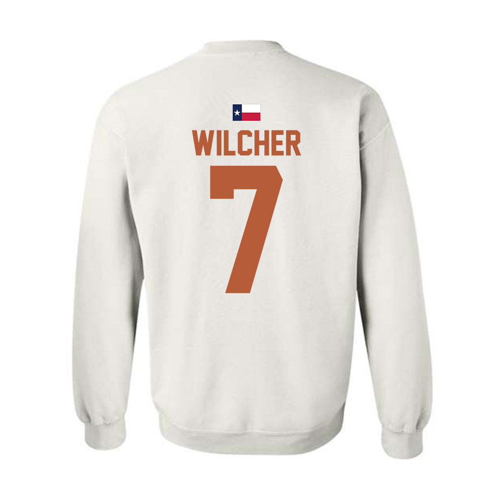 Texas - NCAA Men's Basketball : Simeon Wilcher - Hook 'Em Crewneck Sweatshirt-1