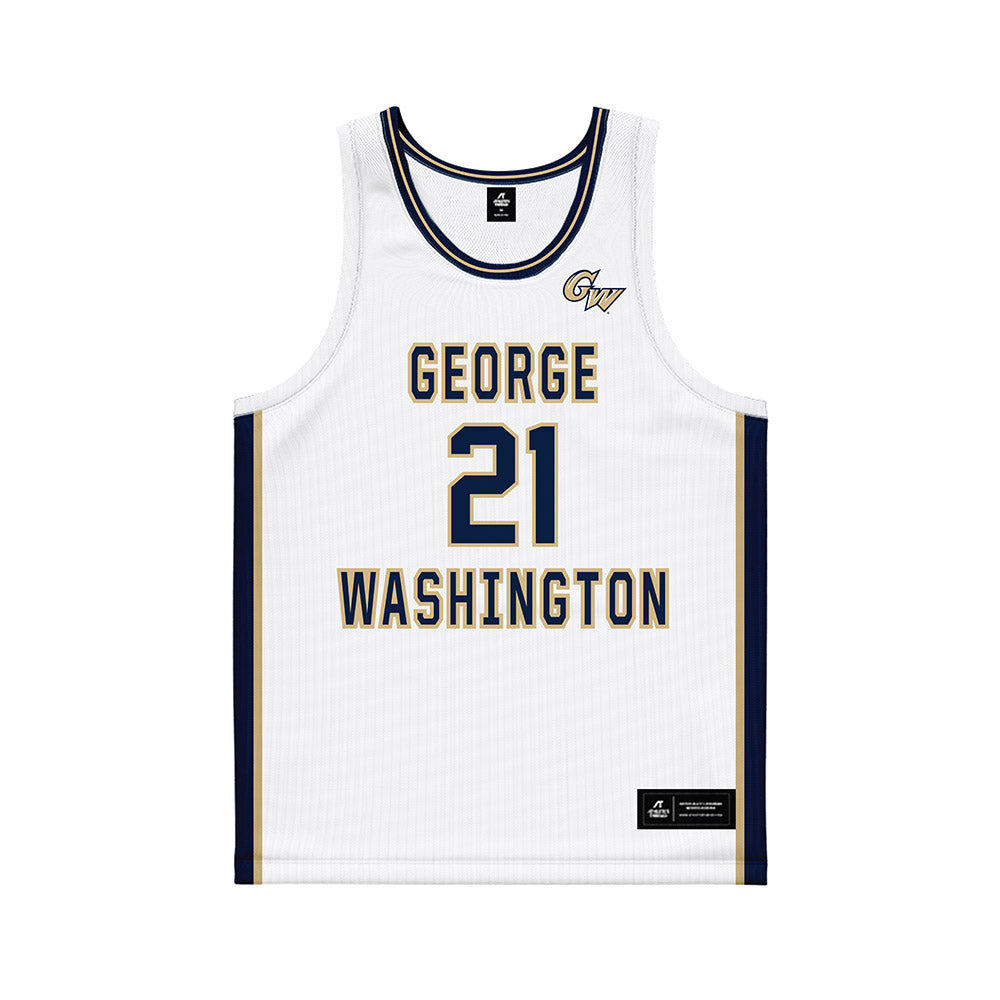 GWU - NCAA Men's Basketball : Mohamed Binzagr - White Basketball Jersey-0