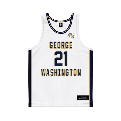 GWU - NCAA Men's Basketball : Mohamed Binzagr - White Basketball Jersey-0
