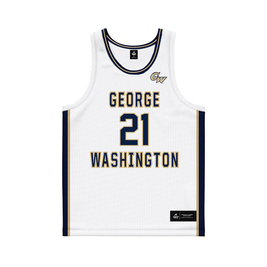 GWU - NCAA Men's Basketball : Mohamed Binzagr - White Basketball Jersey-0
