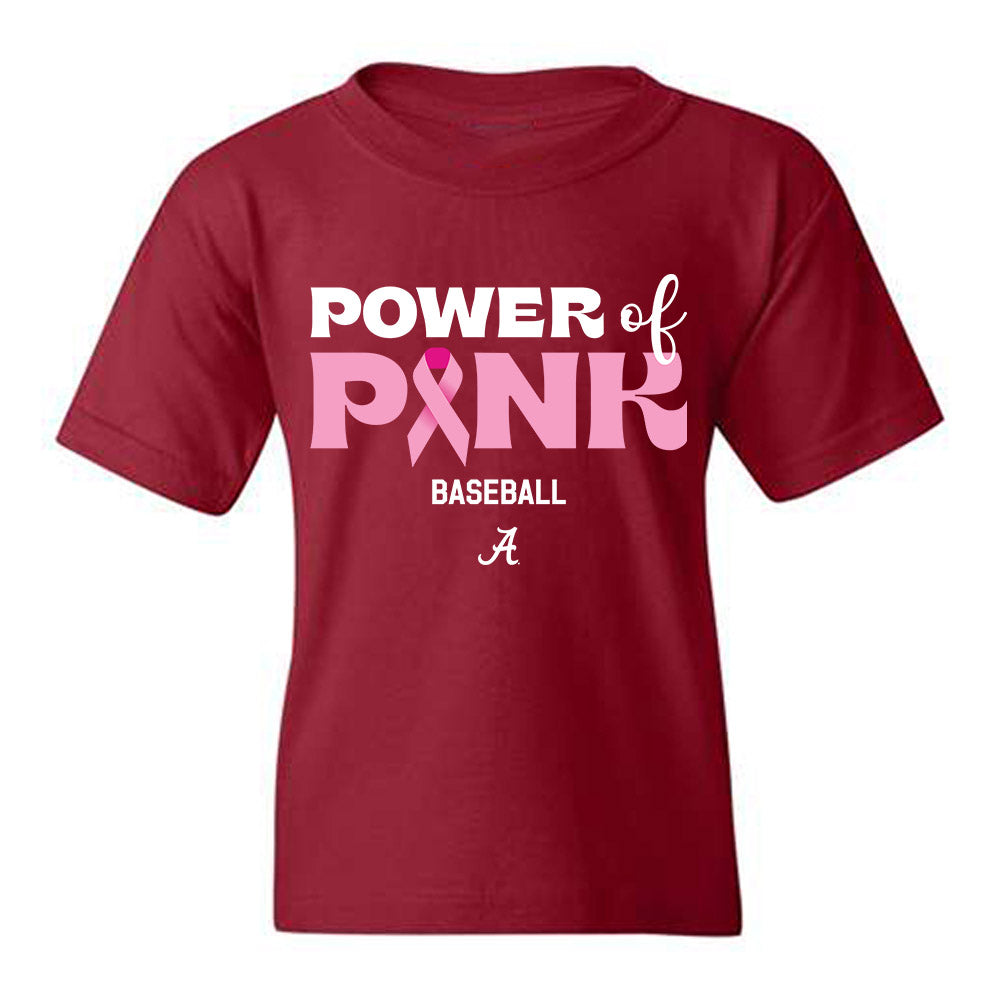 Alabama - NCAA Baseball : Peyton Steele - Power of Pink Crimson Youth T-Shirt-0