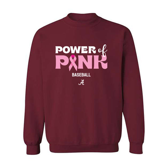 Alabama - NCAA Baseball : Jojo Williamson - Power of Pink Crimson Crewneck Sweatshirt-0