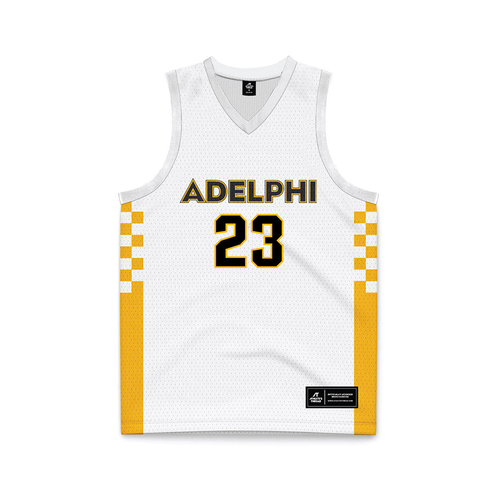 Adelphi - NCAA Women's Basketball : Victoria Morales - White Basketball Jersey-0