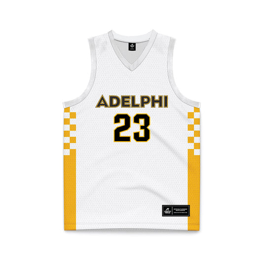 Adelphi - NCAA Women's Basketball : Victoria Morales - White Basketball Jersey-0