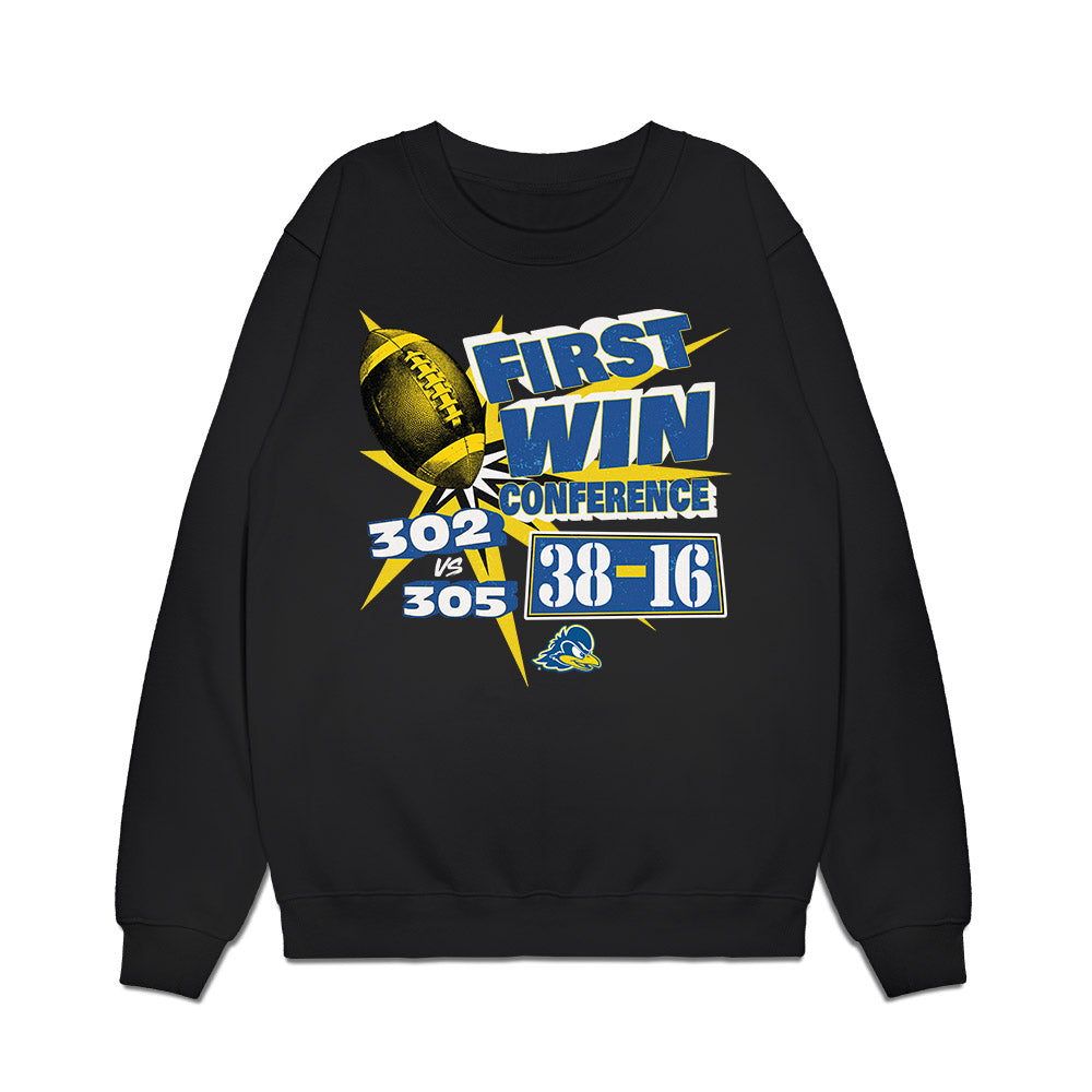 Delaware - NCAA Football : First Conference Win Premium Crewneck Sweatshirt-0