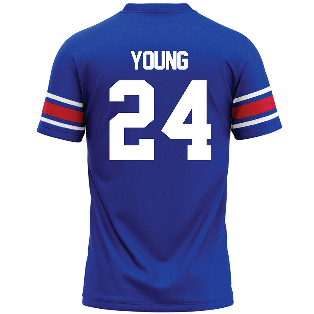 SMU - NCAA Football : Izayah Young - Blue Premium Football Jersey-1