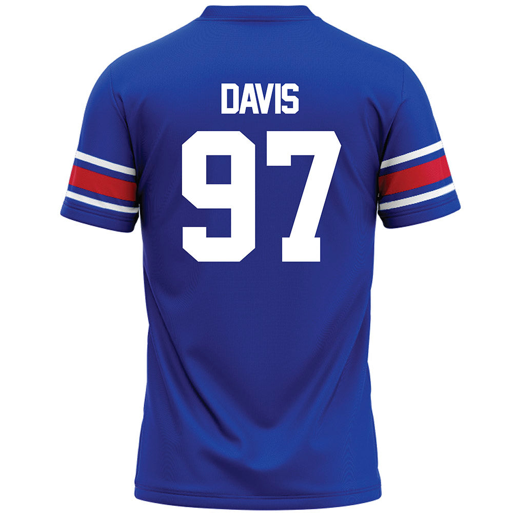 SMU - NCAA Football : Christian Davis - Blue Premium Football Jersey-1