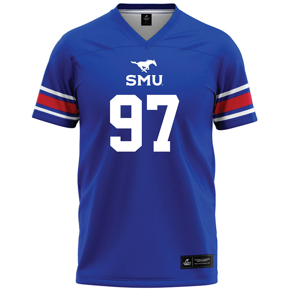 SMU - NCAA Football : Christian Davis - Blue Premium Football Jersey-0