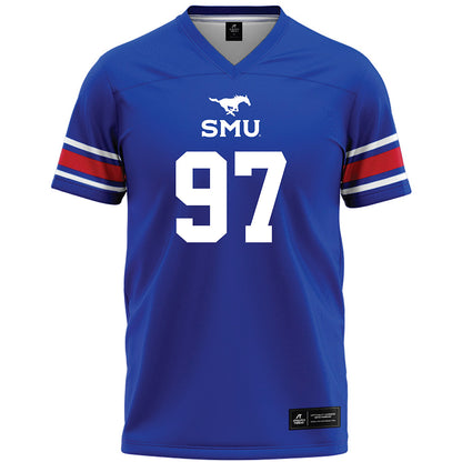 SMU - NCAA Football : Christian Davis - Blue Premium Football Jersey-0