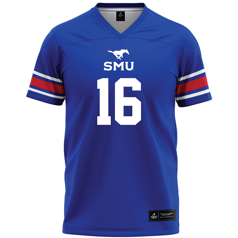 SMU - NCAA Football : Marques White - Blue Premium Football Jersey-0