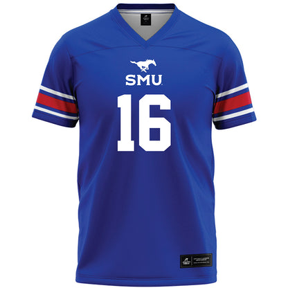SMU - NCAA Football : Marques White - Blue Premium Football Jersey-0
