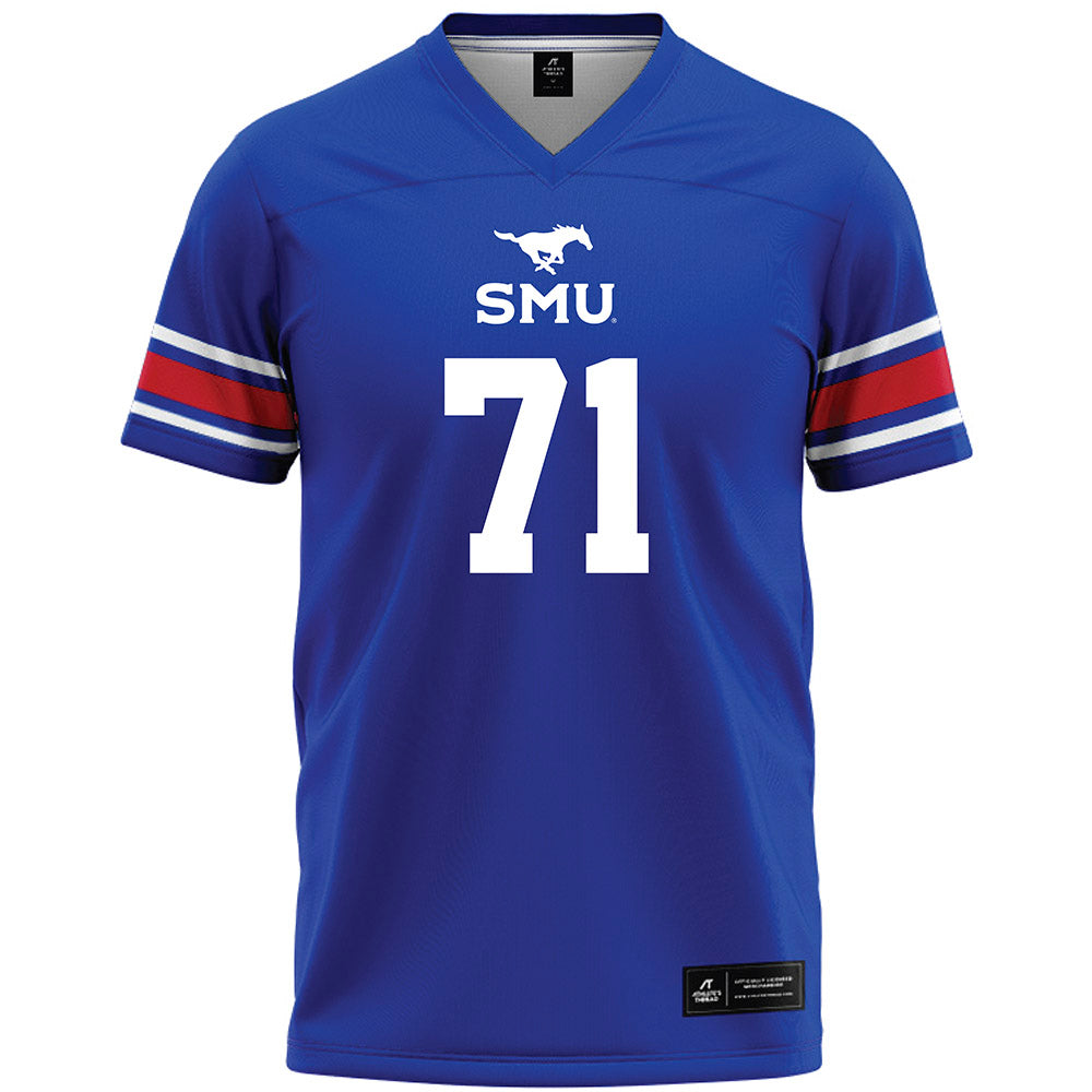 SMU - NCAA Football : Max Wright - Blue Premium Football Jersey-0
