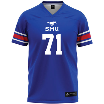 SMU - NCAA Football : Max Wright - Blue Premium Football Jersey-0