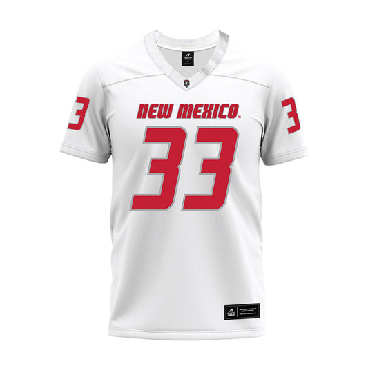 New Mexico - NCAA Football : Hayes Baum - White Premium Football Jersey-0