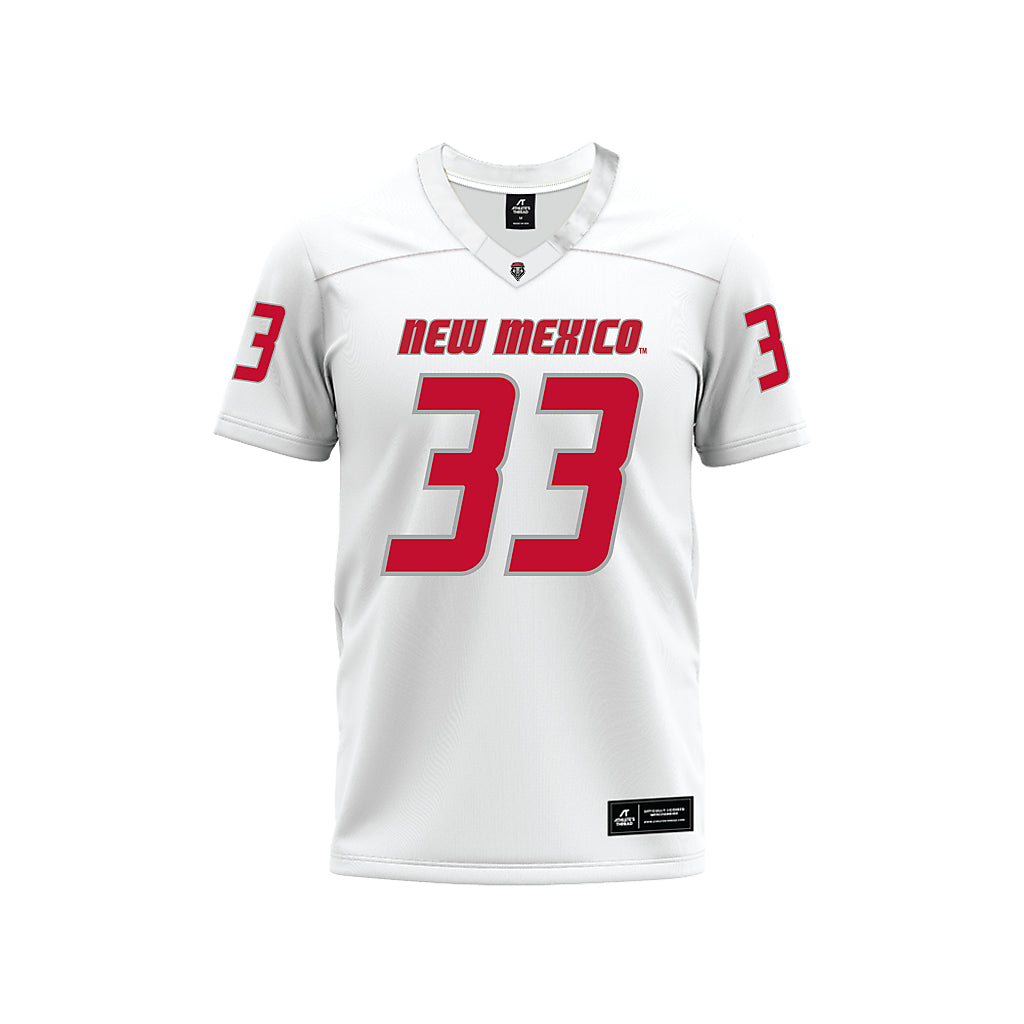 New Mexico - NCAA Football : Hayes Baum - White Premium Football Jersey-0