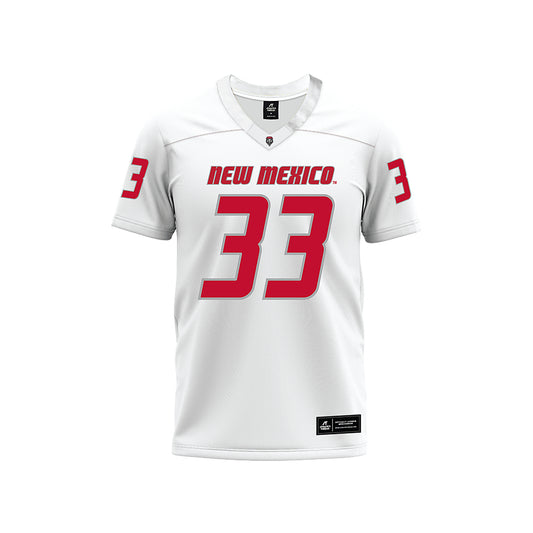 New Mexico - NCAA Football : Hayes Baum - White Premium Football Jersey-0