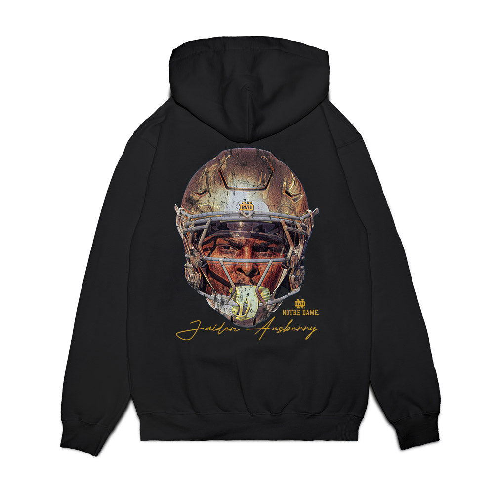 Notre Dame - NCAA Football : Jaiden Ausberry - Game Face Premium Hooded Sweatshirt-1
