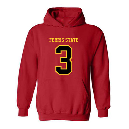 Ferris State - NCAA Men's Ice Hockey : Logan Heroux - Replica Shersey Hooded Sweatshirt-0