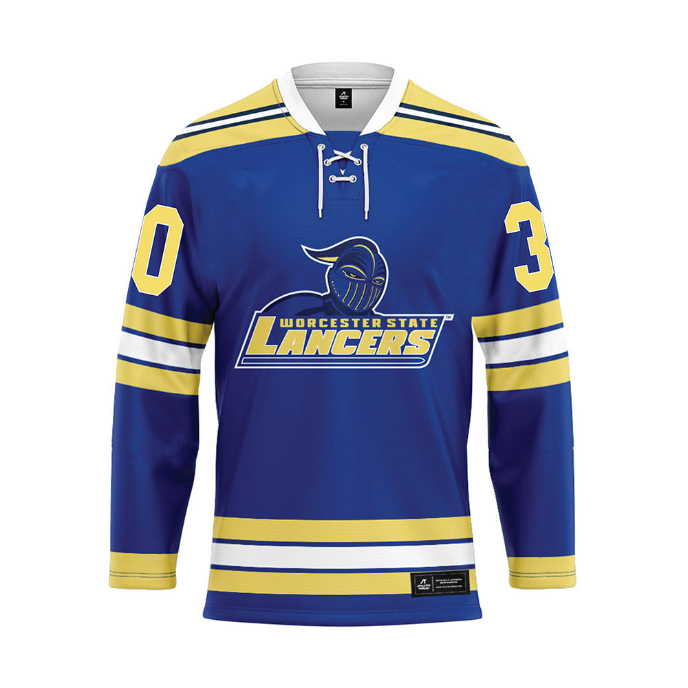 Worcester State - NCAA Men's Ice Hockey : Salvatore Carabelli - Blue Hockey Jersey-0