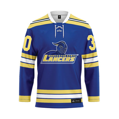 Worcester State - NCAA Men's Ice Hockey : Salvatore Carabelli - Blue Hockey Jersey-0