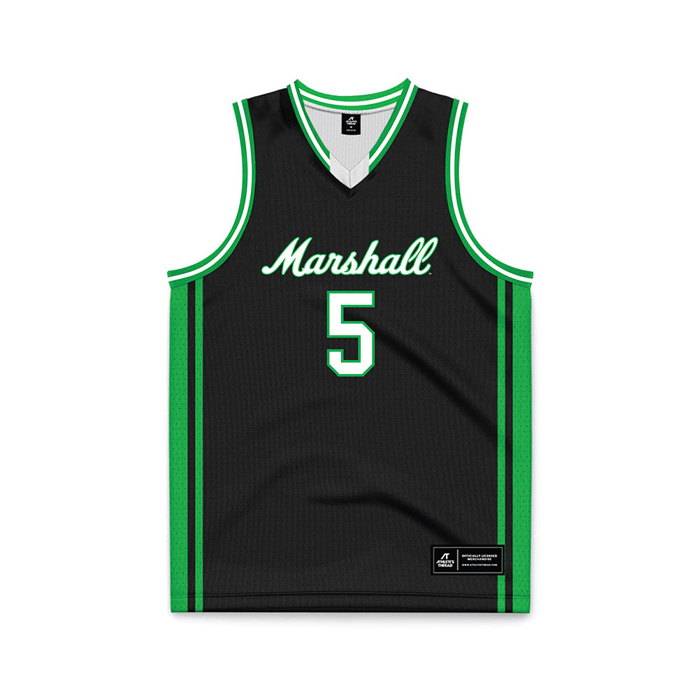 Marshall - NCAA Men's Basketball : DeMarco Johnson - Black Basketball Jersey-0