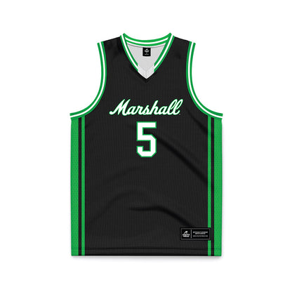 Marshall - NCAA Men's Basketball : DeMarco Johnson - Black Basketball Jersey-0