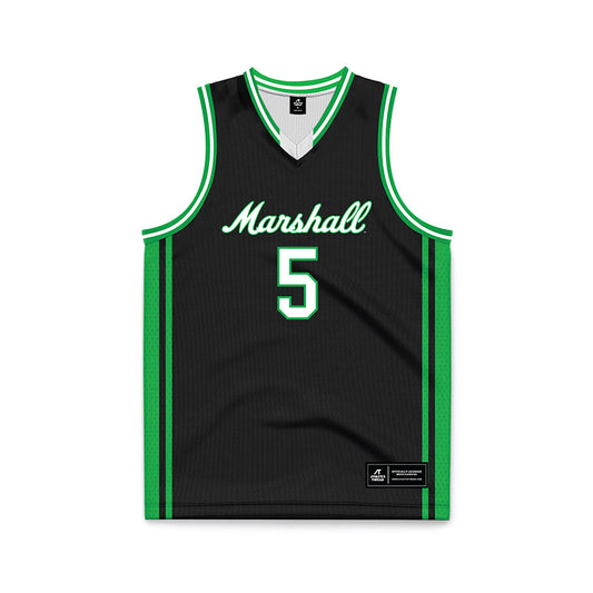 Marshall - NCAA Men's Basketball : DeMarco Johnson - Black Basketball Jersey-0