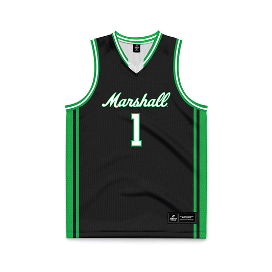 Marshall - NCAA Men's Basketball : Emmanuel Manyuon - Black Basketball Jersey-0