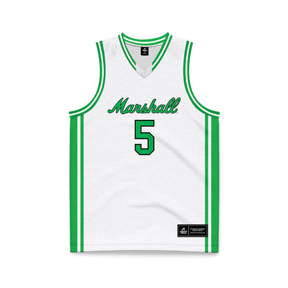 Marshall - NCAA Men's Basketball : DeMarco Johnson - White Basketball Jersey-0