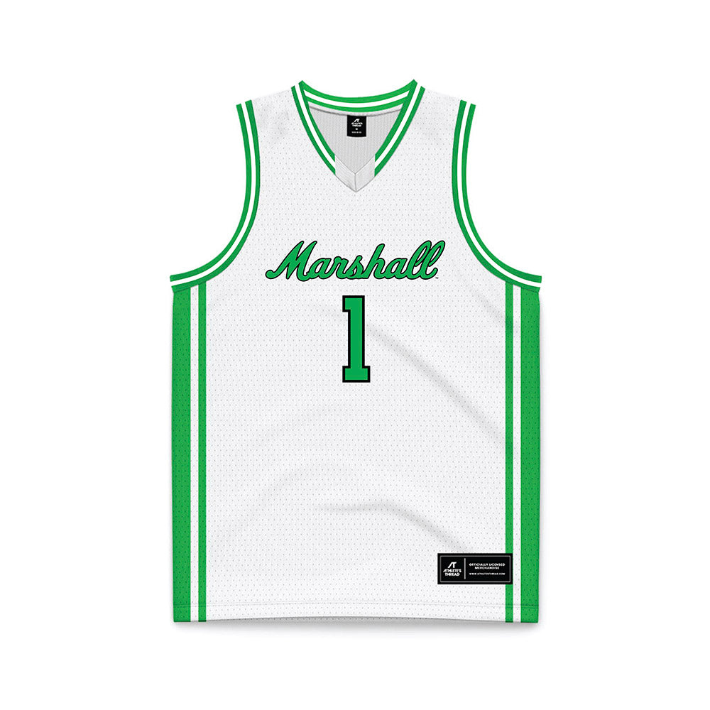 Marshall - NCAA Men's Basketball : Emmanuel Manyuon - White Basketball Jersey-0
