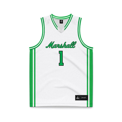 Marshall - NCAA Men's Basketball : Emmanuel Manyuon - White Basketball Jersey-0