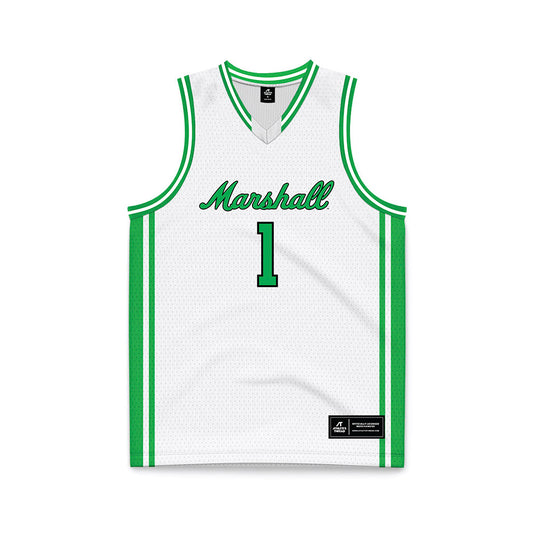Marshall - NCAA Men's Basketball : Emmanuel Manyuon - White Basketball Jersey-0