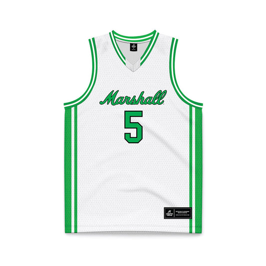 Marshall - NCAA Men's Basketball : Noah Otshudi - White Basketball Jersey-0
