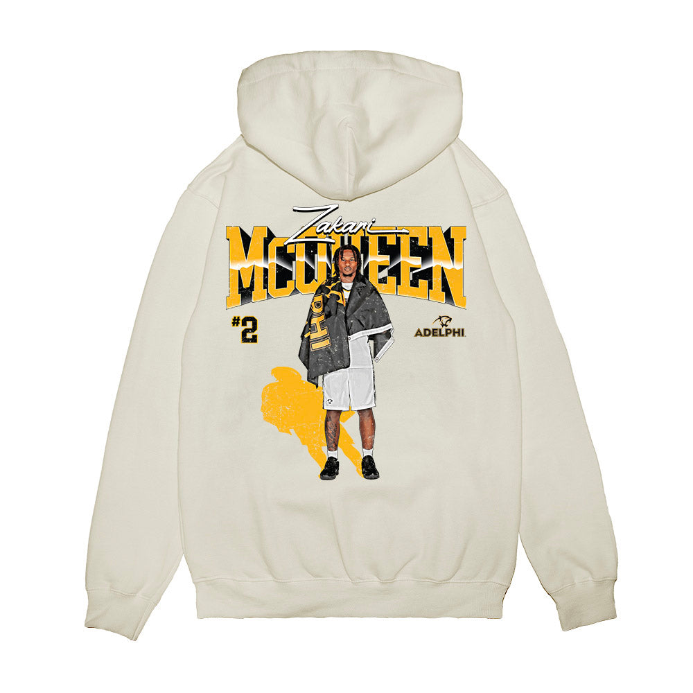 Adelphi - NCAA Men's Basketball : Zakari McQueen - Collage Premium Hooded Sweatshirt-1